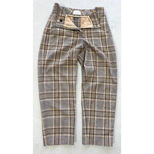 $225 Aritzia Wilfred Brown Gray Plaid Tartan Tapered Leg Trouser Pants Sz 8